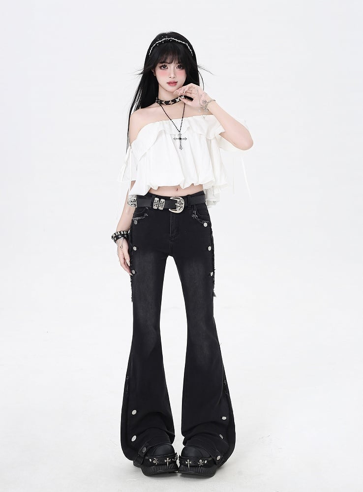 Black Raw Hem Vintage Flared Jeans Glamorous