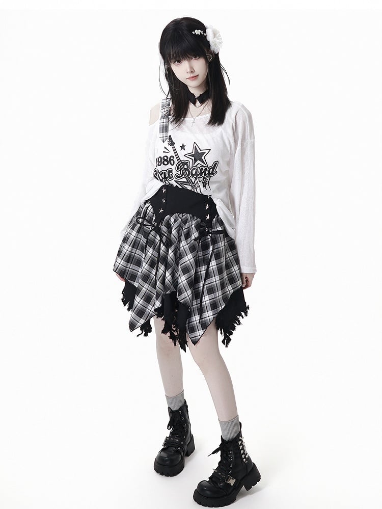 Blue/Black Free with Choker Guitar Print Asymmetrical Neckline Coverup
