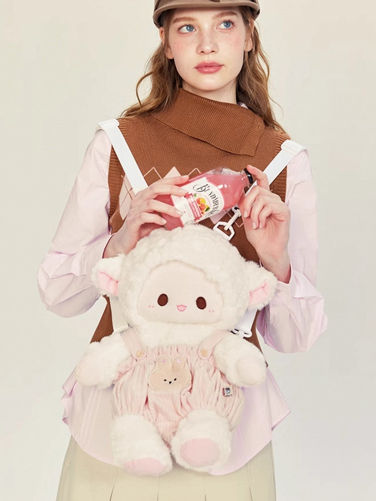 Backpack Plush WhitePink Cute + Lamb Middle/Large Pants Overall Size