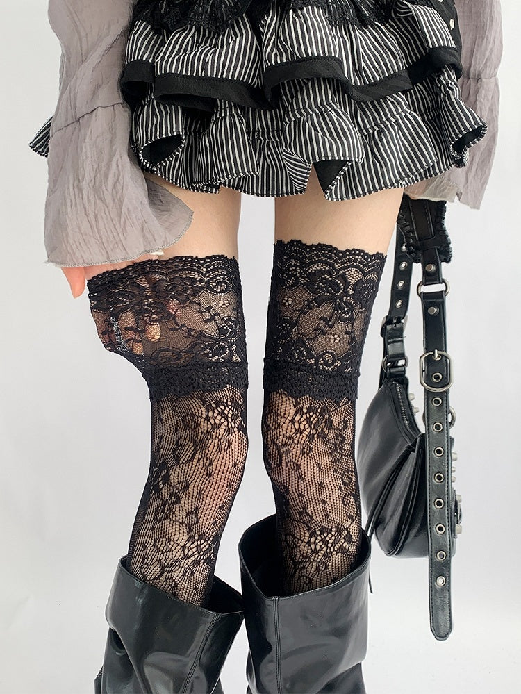 Lace Stockings Gray/White/Brown/Blue/Black Trim Over-knee Hollow-out Design