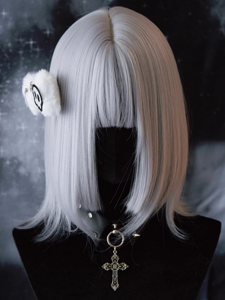 ホワイトディテールのスケルトンアップリケゴシックヘアクリップボーンピンプラッシュ