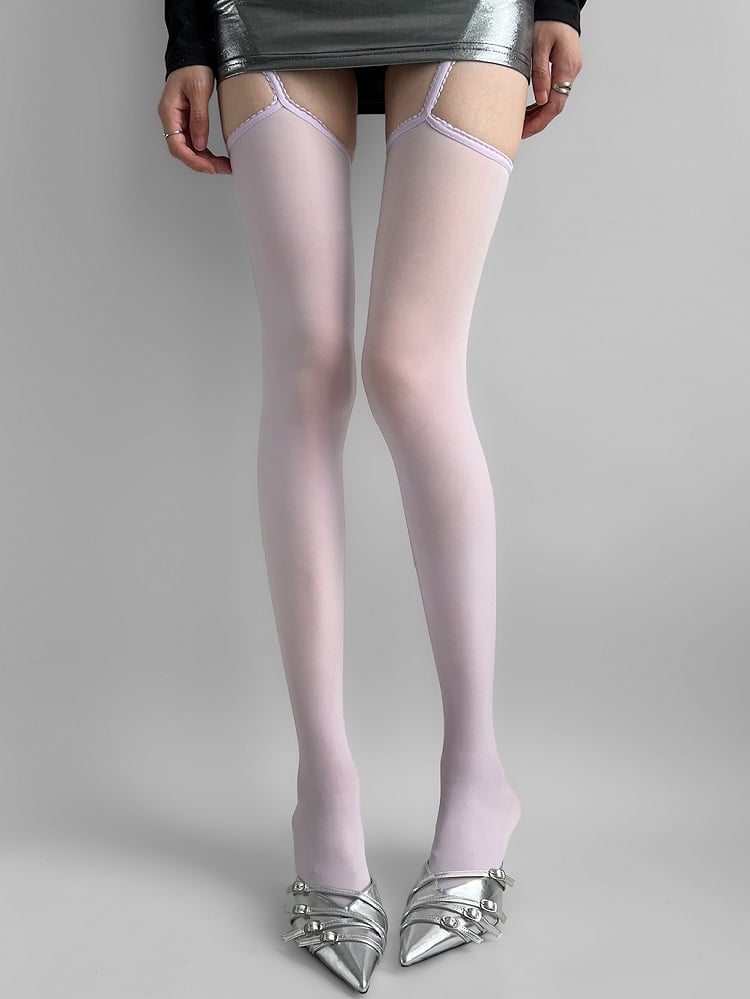 Suspender Trim Lace White/Purple/Gray/Black Stockings