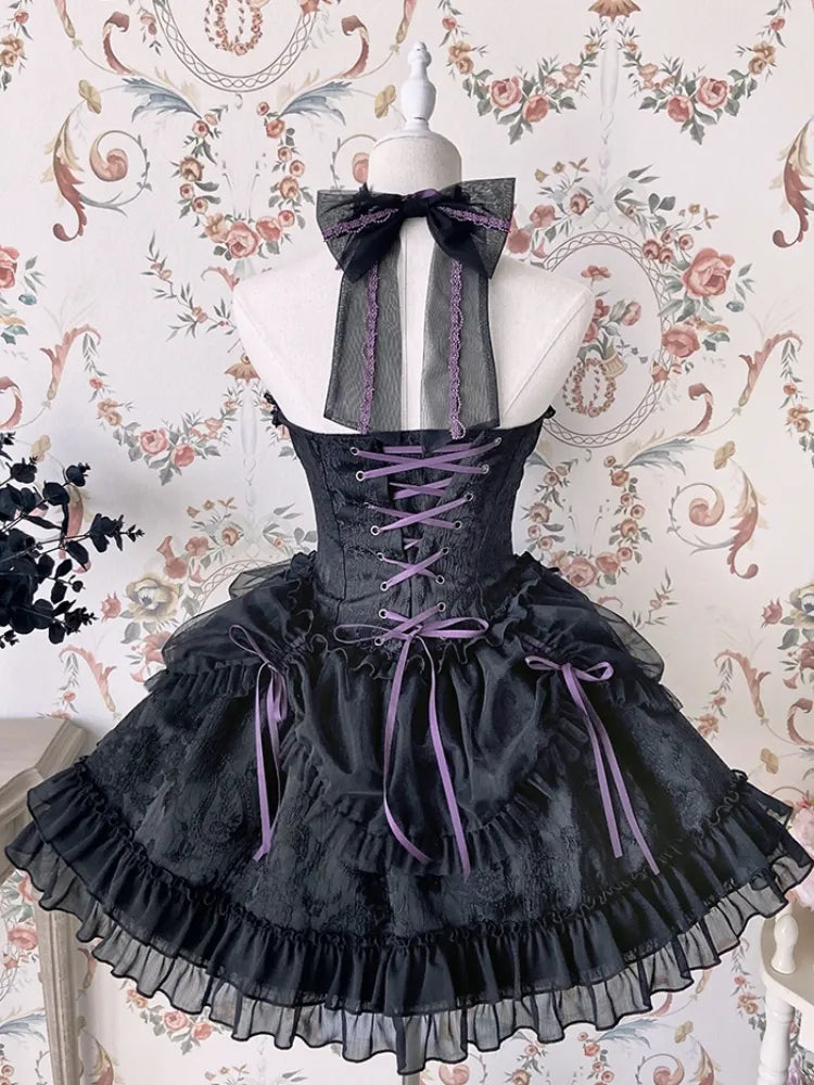 Cross Belle Black and Purple Corset Waist Gothic Lolita Dress