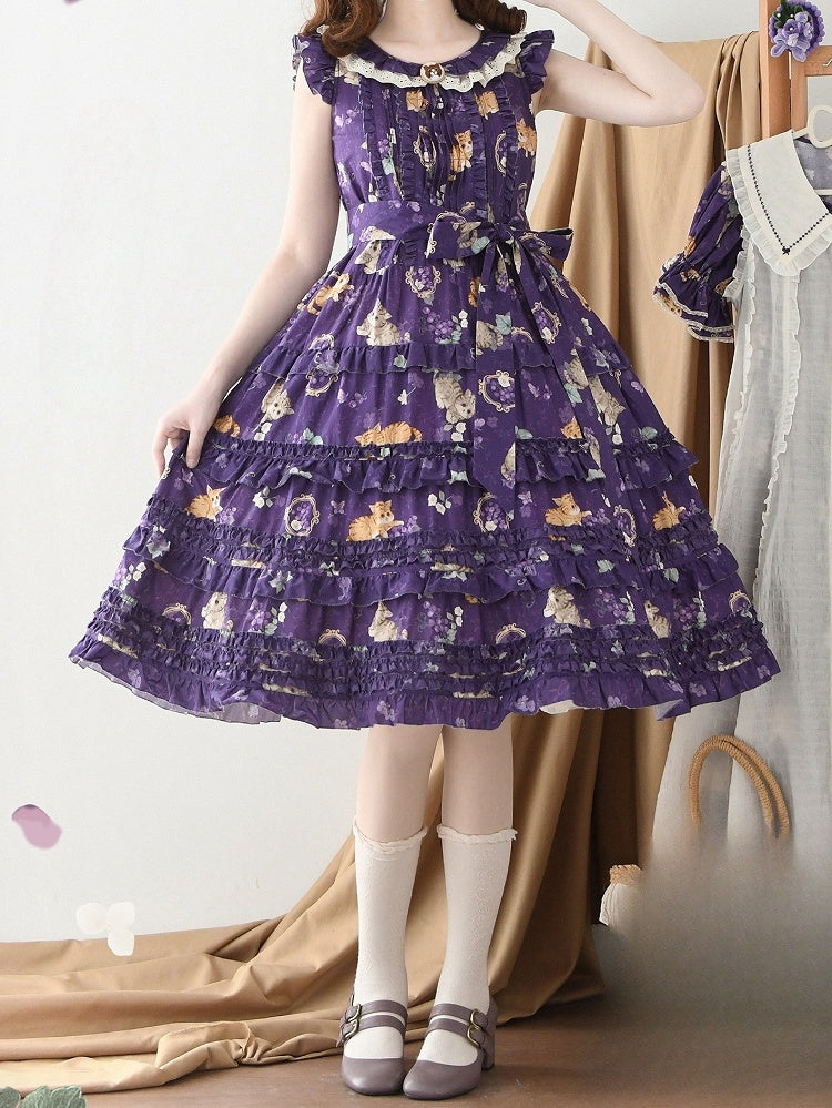 Fashion Skirt Lolita and Print Purple House Jumper Grape Length Dress Changeable Pink Kitty