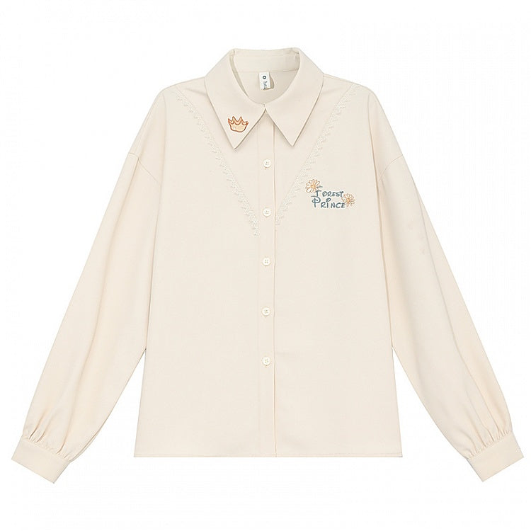 Apricot Crown Collar Embroidery Shirt