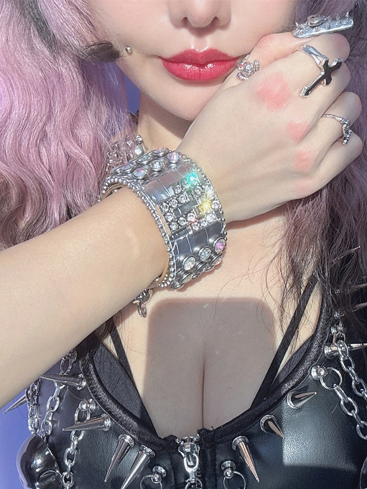 Rot/Schwarz/Silber Armband Y2K Strass Armband verziert Kreuz Design