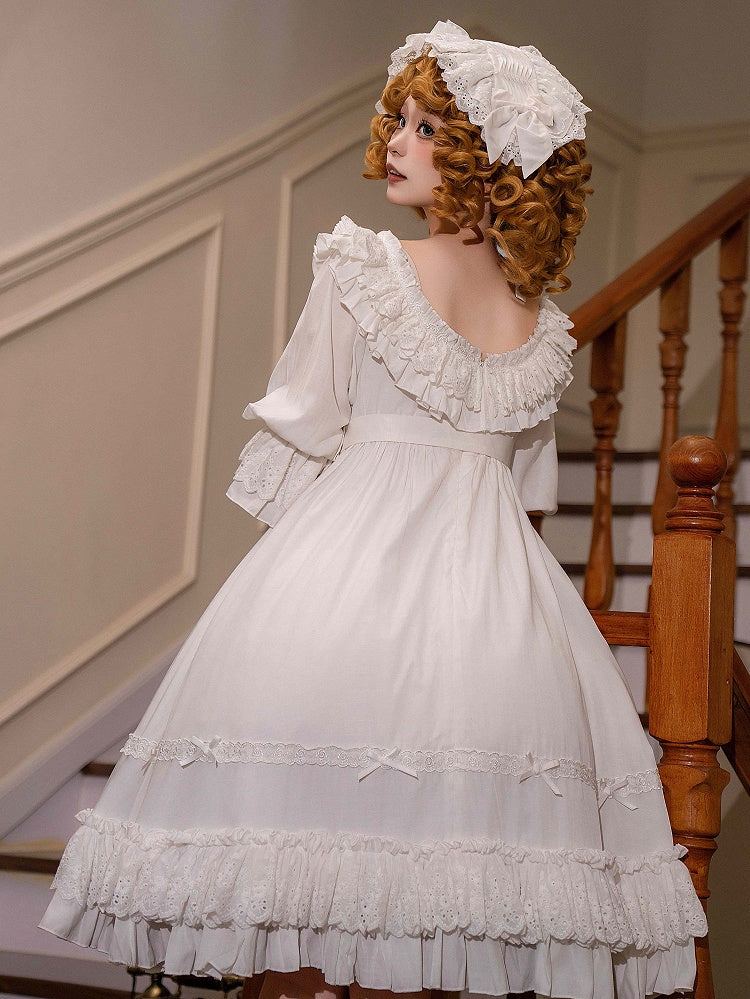 White Lolita Dress Waist Short Shiro High Sleeves All