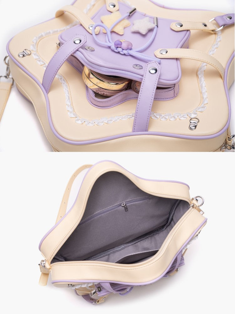 Design Yellow Purple Star With Charm 2-Way Kawaii Bag