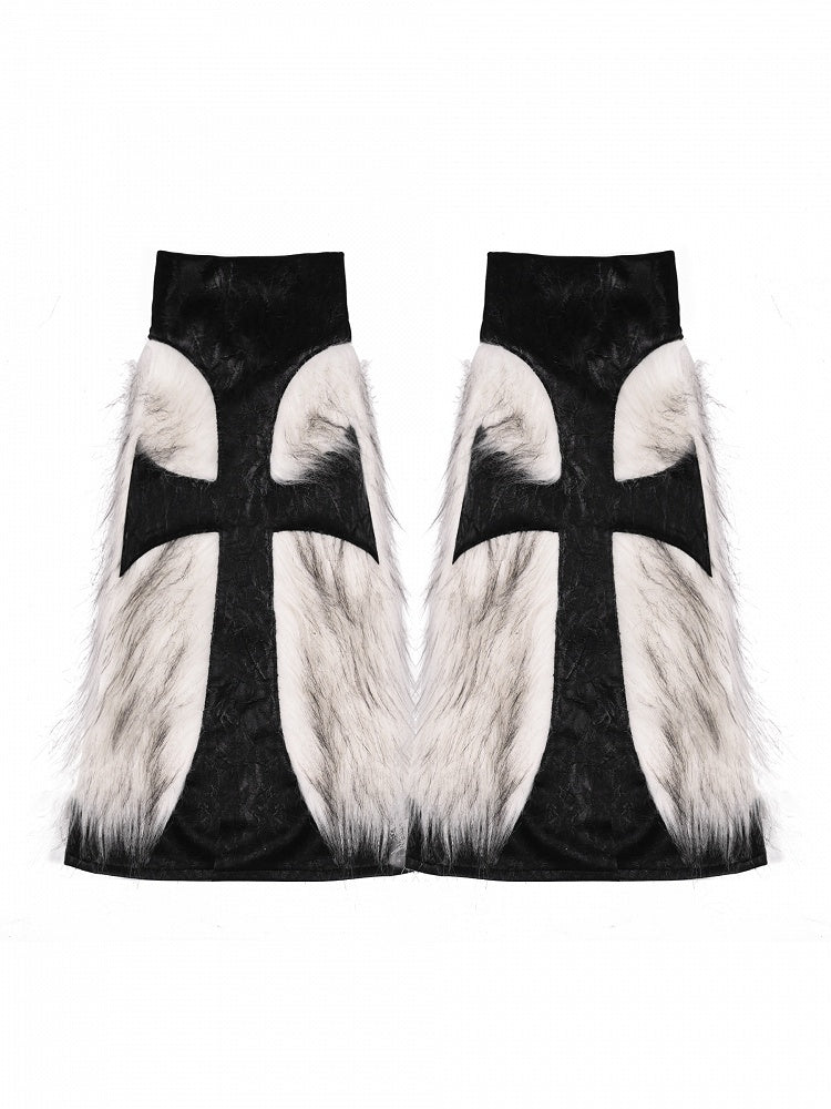 Black Gothic Cross Shaggy PU Leg Warmers