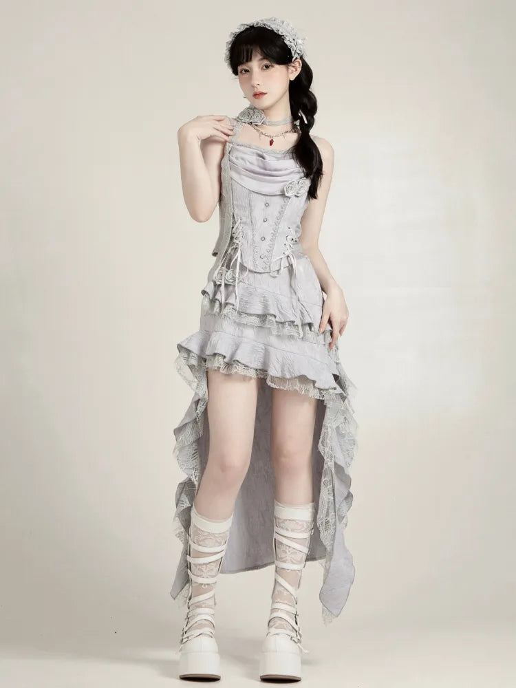 cowl Corset Witch Neckline Gray Lolita Boned Top Silver