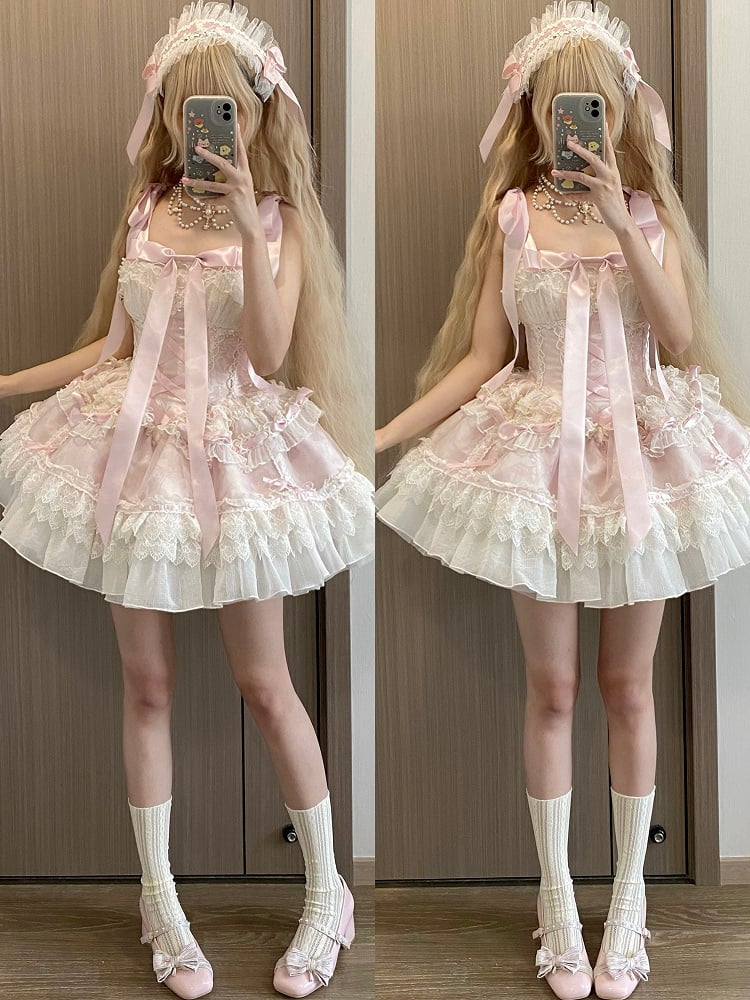 Boned Waist Lolita Princess Basque Bust 80-88CM Balletcore Pink Skirt Clearance-Size Jumper S for