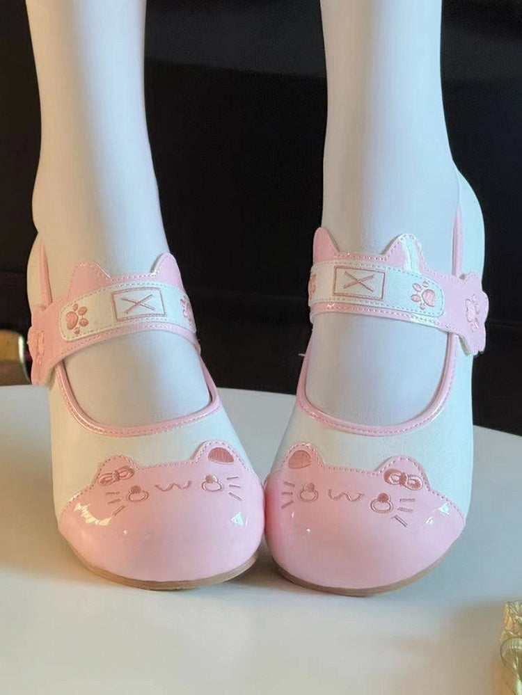 PU with Toe Pink Round Flats Lolita Leather - Sweet