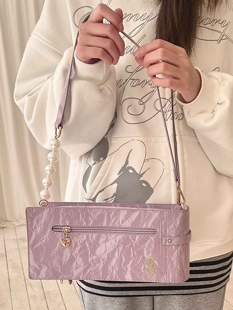 Cheongsam Accent Purple PU Bag Bow Floral Fringe Ita With Style Pattern