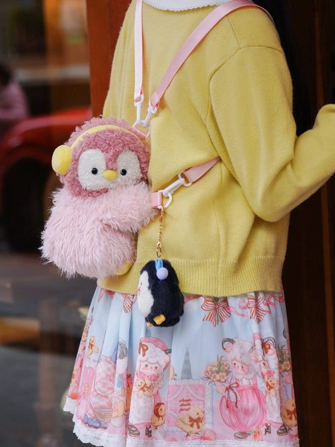 Keychain Plush Bag + Penguin Cute Middle/Large Pink Backpack/Crossbody Size