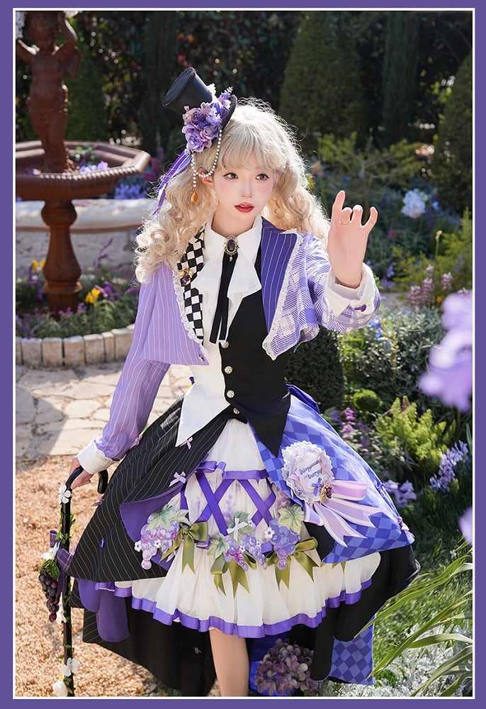 Bavaria / Set Blazer Cropped Top Full Skirt Corset Lolita Outfit - Style Waistcoat Purple Octoberfest