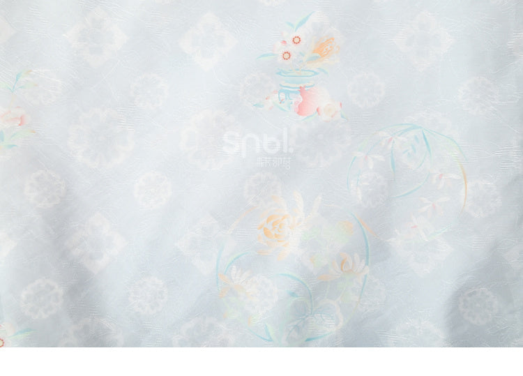 Gradient Pants Chiffon Floral Print Leg Wide Blue