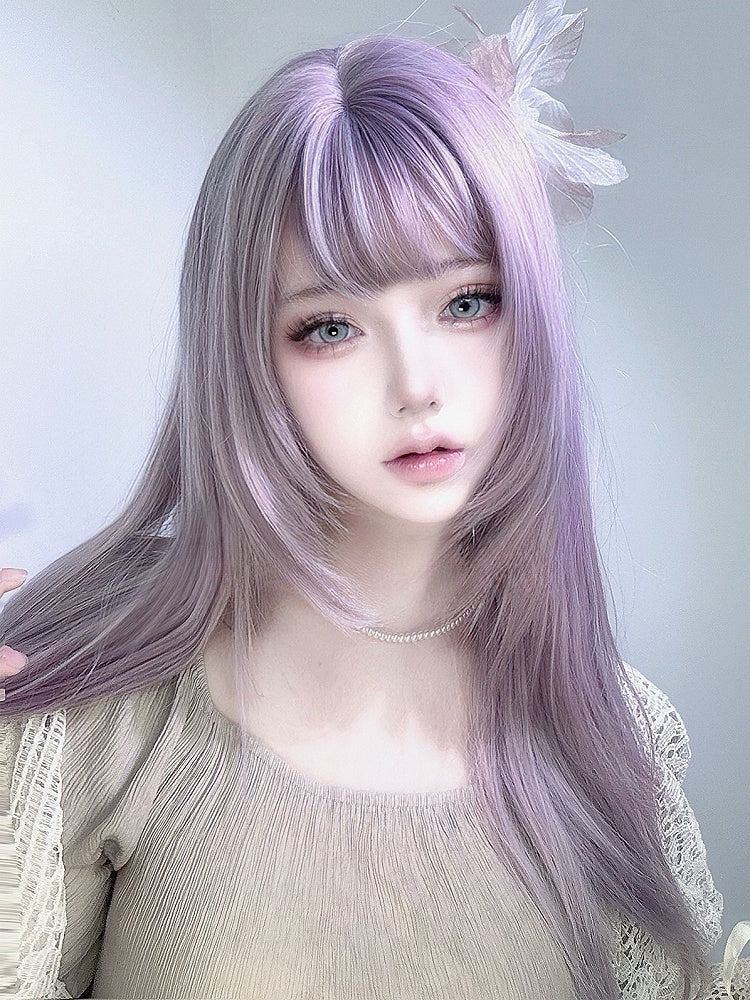 Straight Wig Bangs Length With Air Purple 65CM