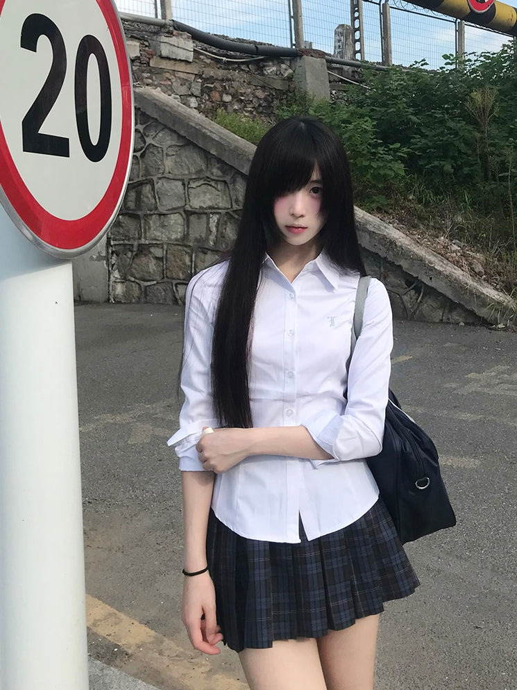Uniform Preppy Weißes Hemd Stil JK