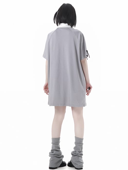and Neckline Star Gray Lace-up Applique Bunny Dress Loose