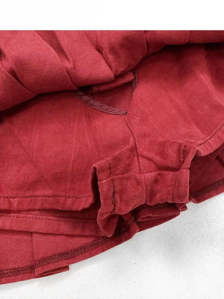 Pleated Denim Skirt Red Christmas