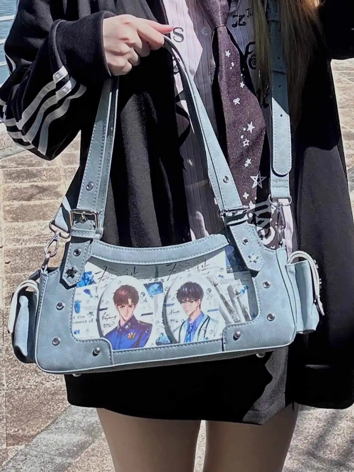 With Charm PU Shoulder Bag Star Blue Ita Y2K