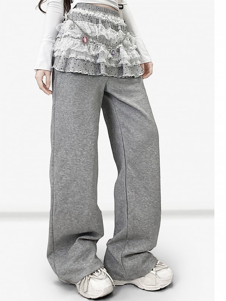 Polka-dot Pants Trim Y2K + Lace Skirt Tiered Cut Bittersweet Pattern Gray Wide-leg