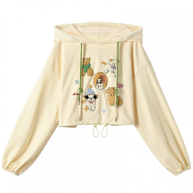 Apricot – Kapuzenpullover mit Plüschwelpen und Kordelzug in der Taille