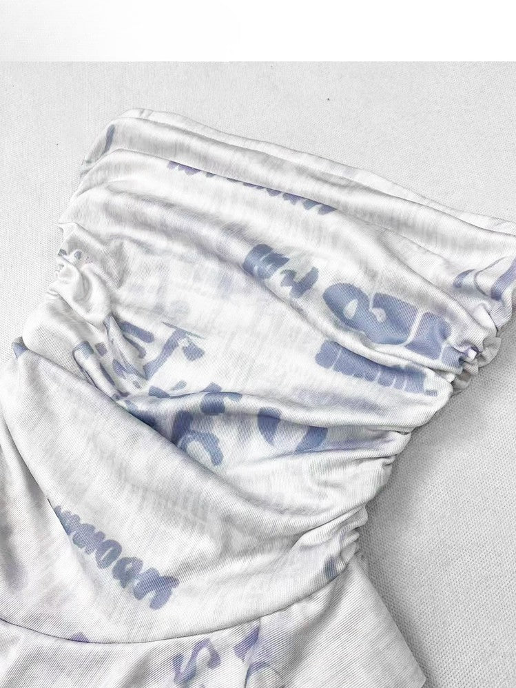 Bittersweet Asymmetrical Glamorous Letter White Hem Print Strapless Top