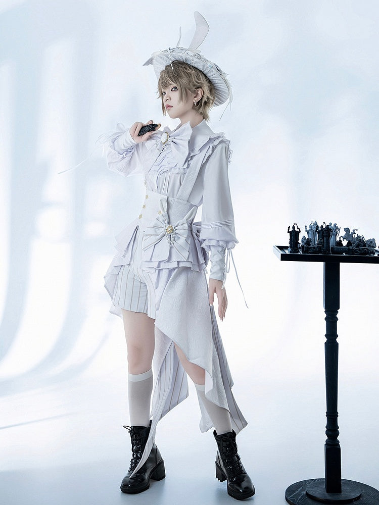 Theater Fashion Peplum Corset Hem Belt White Ouji Bunny Waist Cascading Pleated Flounce