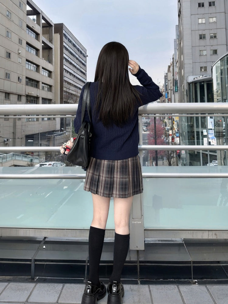 42CM/45CM/48CM/56CM/65CM Style JK Uniform Pleated Skirt Gray Plaid Preppy