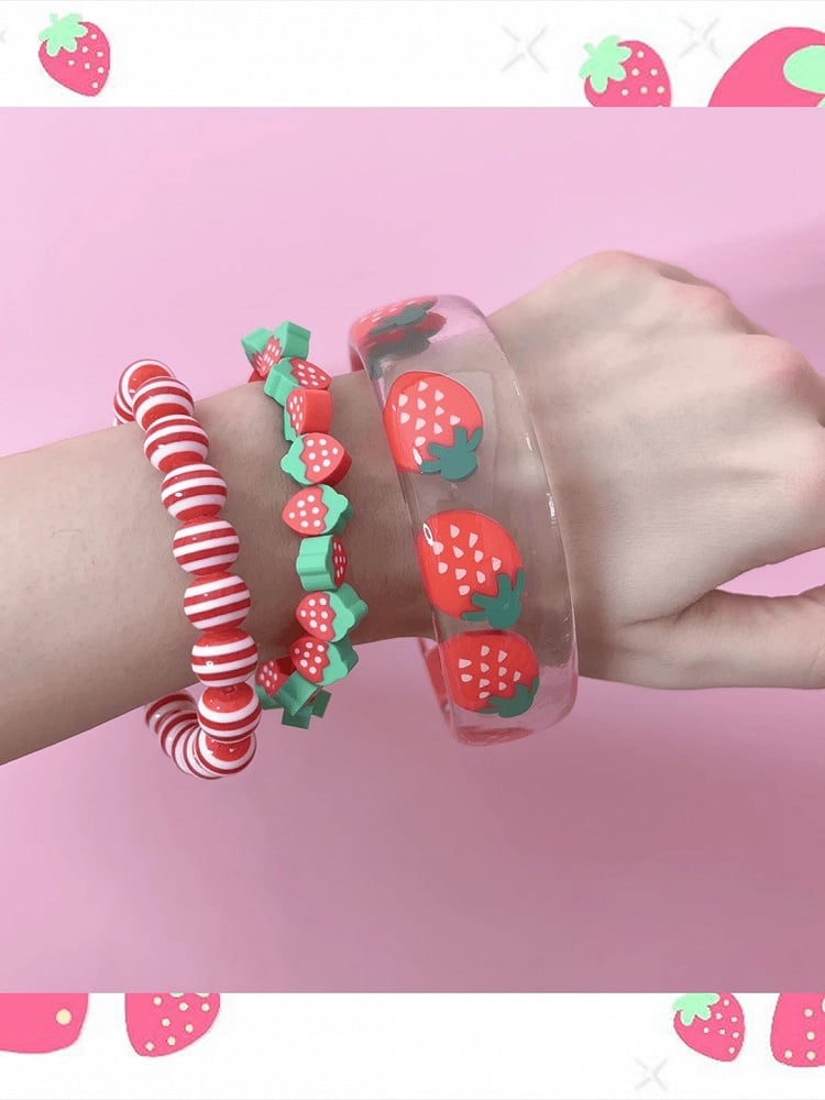 Red/Pink Strawberry Bangle Print Y2K