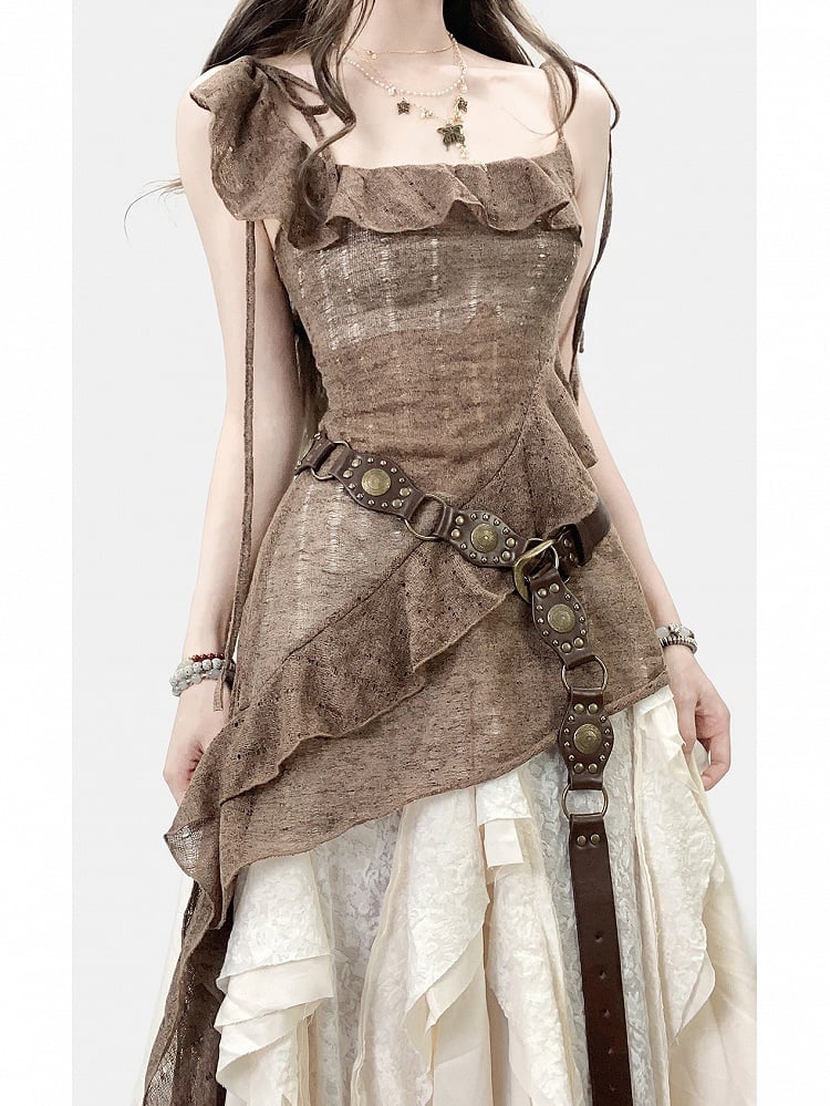 Bell Sleeves Hem White Millard Brown + Cardigan Fashion Dress Asymmetrical Cami Skirt