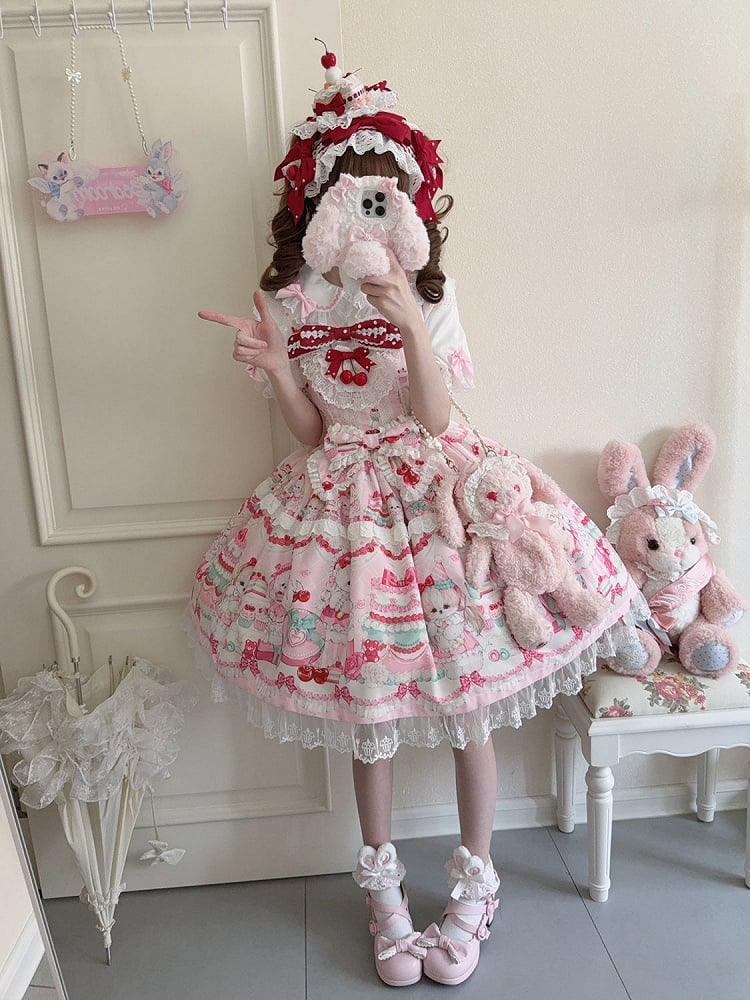 Cakes Dress Sweet Cherry and Print Pink Lolita