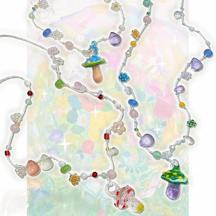Y2K Blue/Red/Purple Cute Necklace Mushroom Beaded