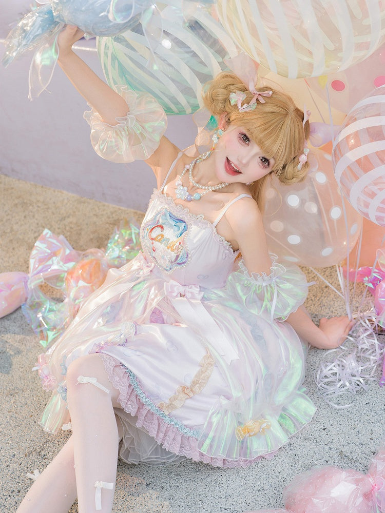 Candy Decorated Purple Straps Bead Dress Sweet JSK and Lolita Spaghetti Light
