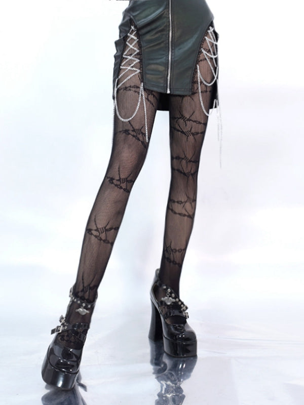 Black Thorns Pattern Fishnet Tights