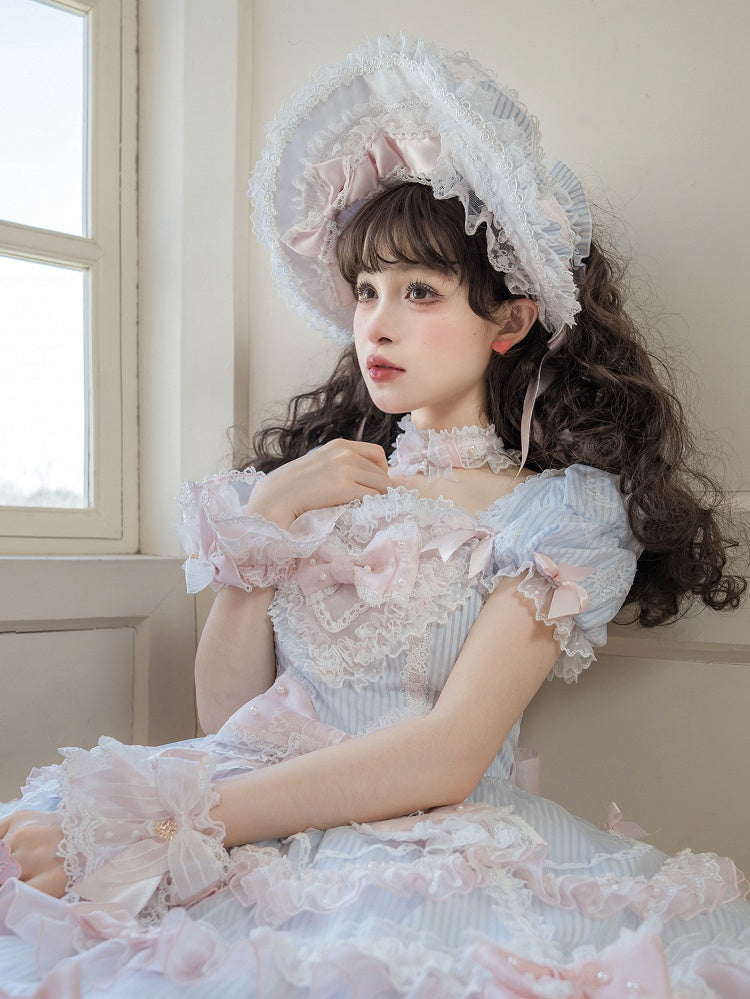 Bonnet Pattern and Blue Lolita Striped Pink