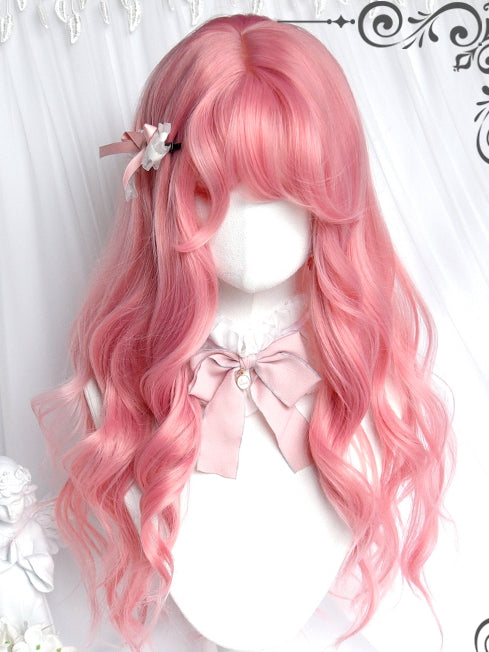 Bangs With Long 65cm Wavy Wigs Pink