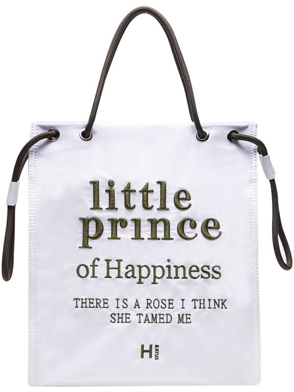 Tote Bag with Zipper Closure And Drawstring Strap Chic White Green Alphabet Embroidery