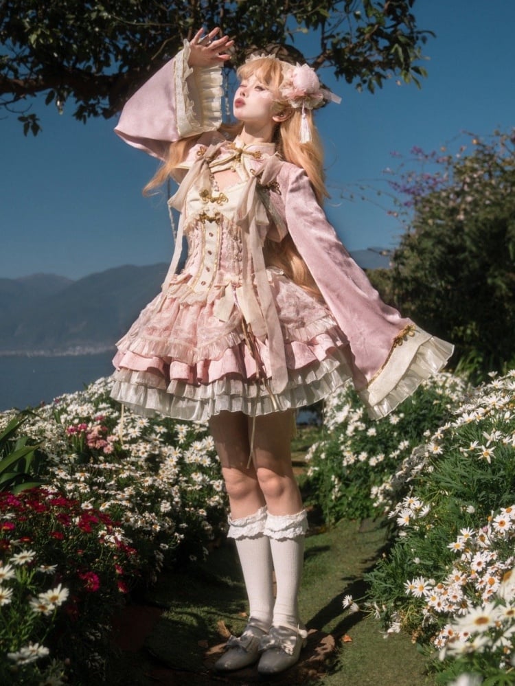 Sakura Pink Chinoiserie Stil Korsett Kleid Set Kirschblüten Festival Outfit