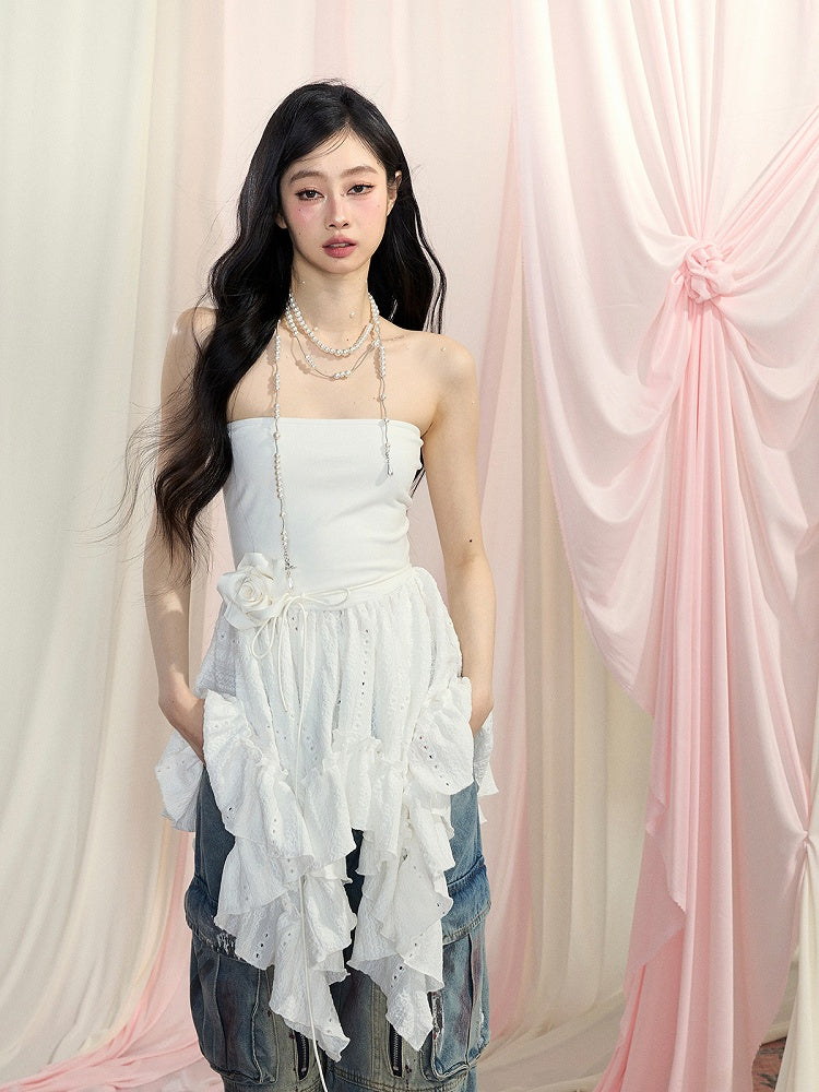 Strapless Top White Handkerchief Hem Glamorous