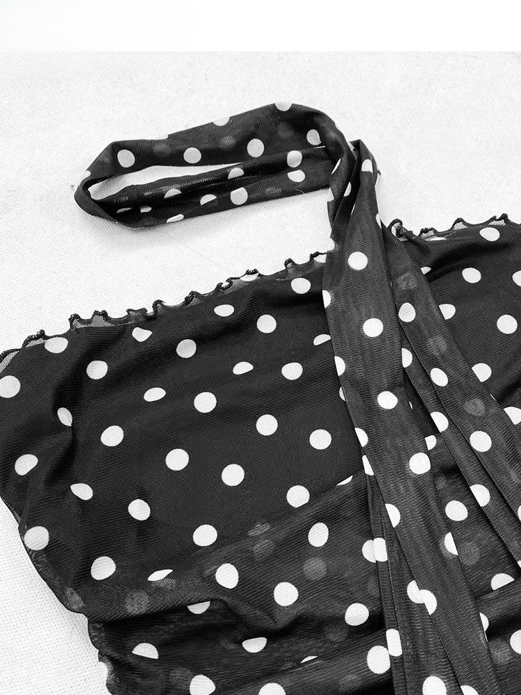 Polka-dot Edge Bittersweet Double Black Tube Pattern Top Ruffle