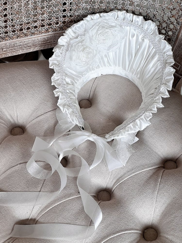 with Bonnet Ruffled Rosette Apricot/Black/White/Red Accents Lolita Detachable