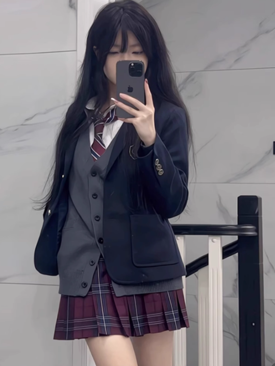 Stil Manschetten verziert Design Preppy JK Uniform Abzeichen Knopf Dark Blazer Blau