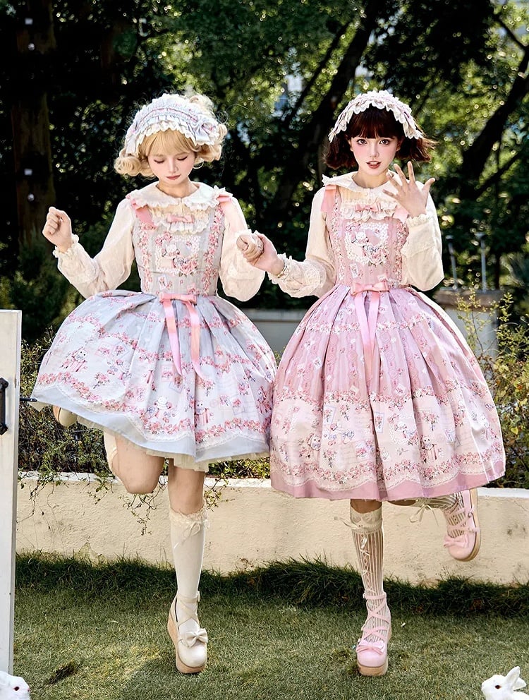 Kitty and Floral Green Sweet Lolita Jumper Skirt