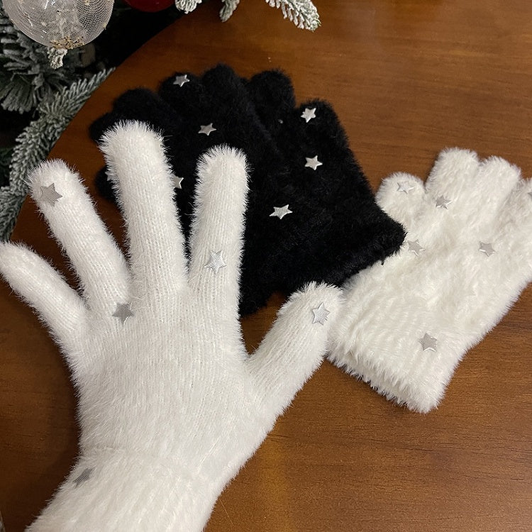 Black/White Lolita Star Plush Gloves