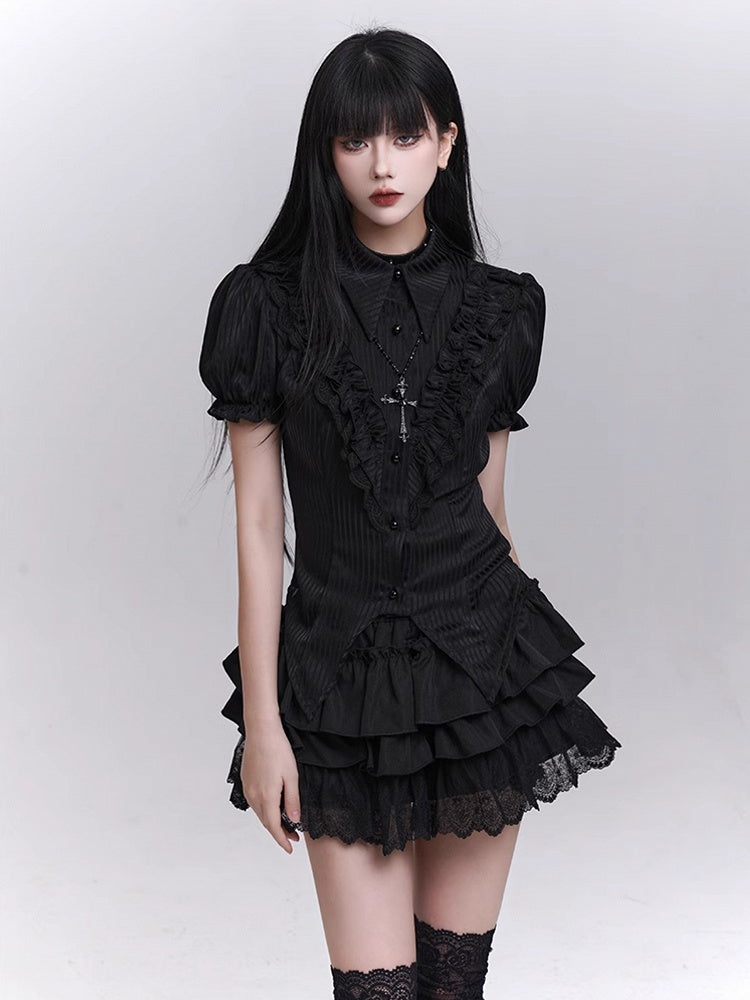 Bloomers Black Elastic Waist Lace Trim Mini Tiered Skirt Lining