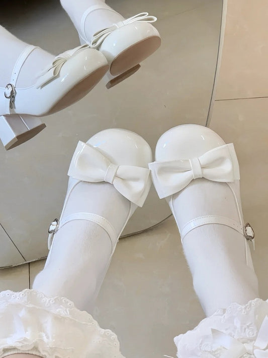 Lolita Party Janes Weiße Mary Sweet Schuhe mit mittlerem Absatz – Tee