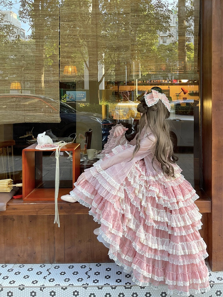 Ruffled Lolita Pink Lace Tulle Top