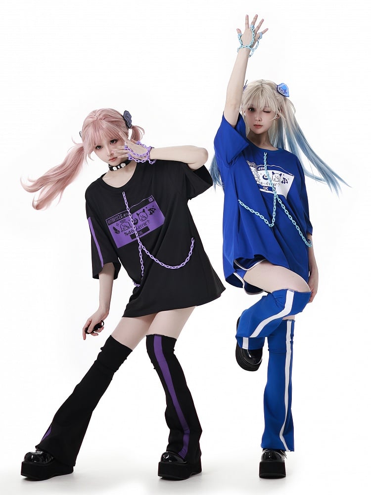 and Purple Elastic Waist Sports Shorts Black